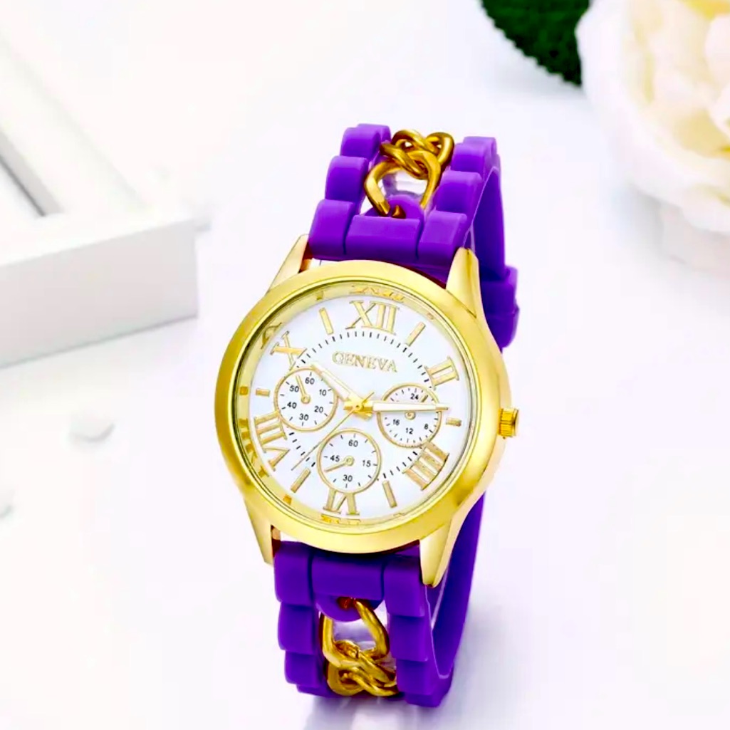 Geneva Women's Watch With Purple Strap And Gold Details